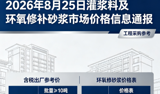 南康2026年8月25日灌浆料及环氧修补砂浆市场价格信息通报